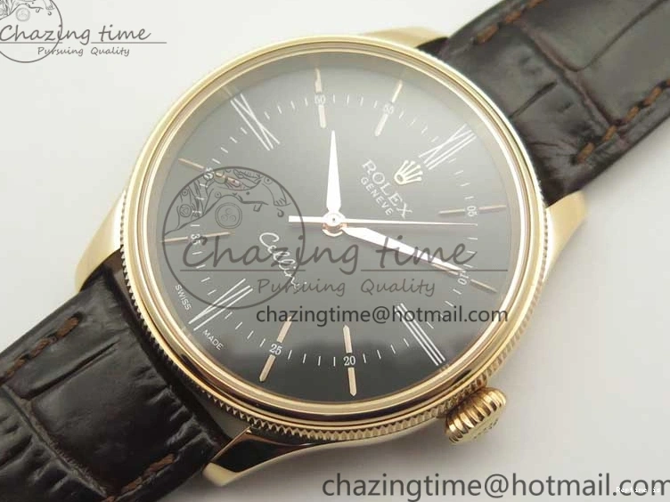 1222 Tailored Cellini Time 50509 RG MKF Best Edition Black Dial Roman Marker on Brown Leather Strap A3132 V 3406